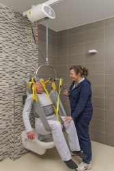 Ceiling Lift Track System ; Hygiene sling with head support ; Standard spreader bar - SureHands Patient lift hoist